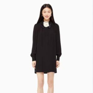 Kate Spade Rosette bow silk shift shirt black dress Sz 14